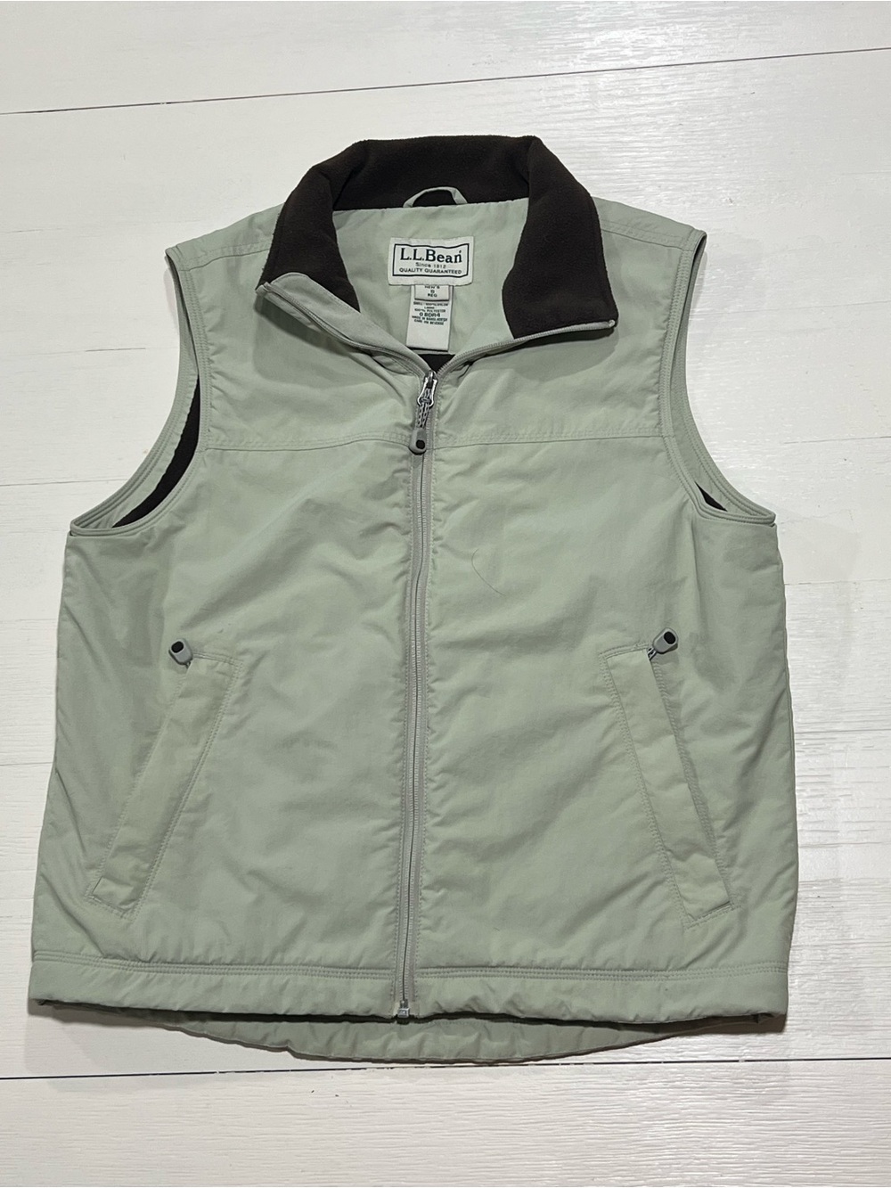 L.L. Bean Men's Sage Green Quilted Zip-Front Vest with Dark Collar